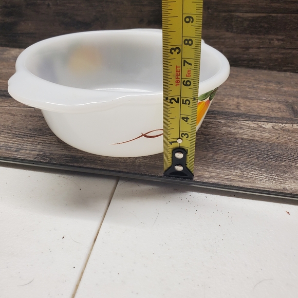 Fire King Gay Fad 1 Pint Casserole Dish No Lid Milk Glass Hand Painted Fruit - Picture 4 of 5